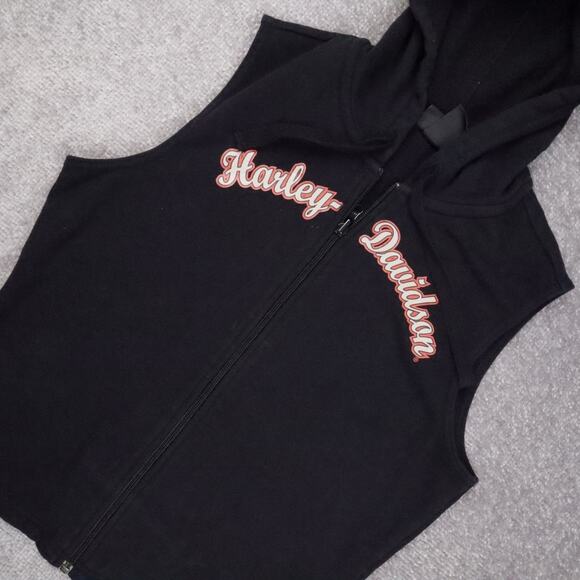 Womens Harley Davidson Medium Black Sleeveless Full Zip Hooded Vest - Picture 7 of 9